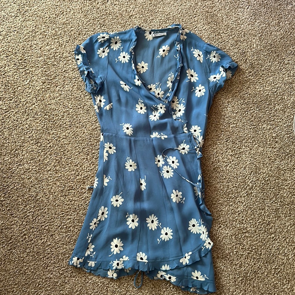 Reformation Blue Daisy Print Mini Dress